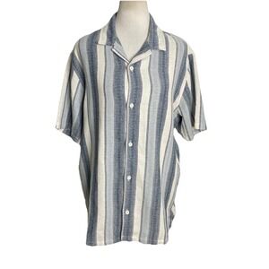 Common People Cotton Blend Blue Striped‎ Short Sleeve Button Down Large